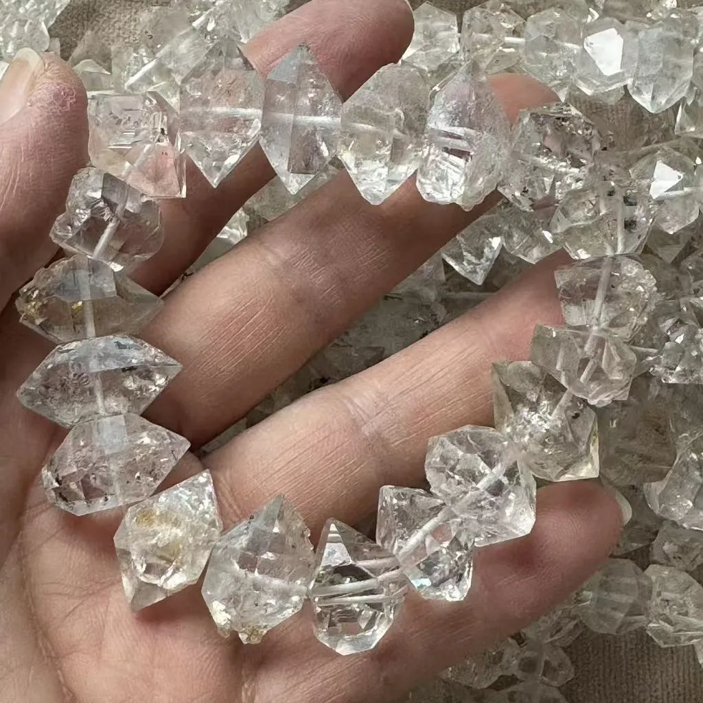 Natural Herkimer Diamond Bracelet Full Double Terminated Raw Quartz Well-formed Crystal Spiritual Bracelet For Collectors 16cm