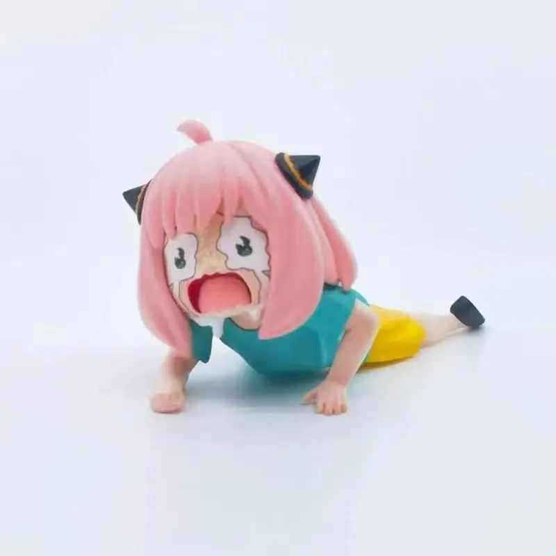 Cute Pink Hair Girl Figure Crying Crawling Pose Blue Top Yel