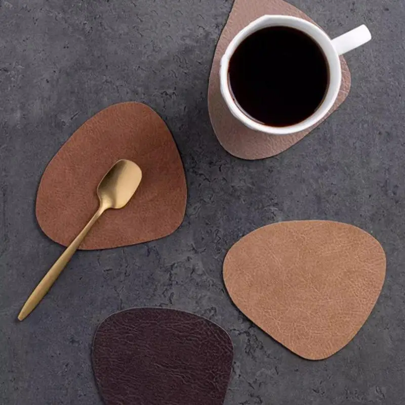 Round Faux Leather Table Placemats And Coasters Set  Water Resitant Washable For Dinner Party Home Office Decor
