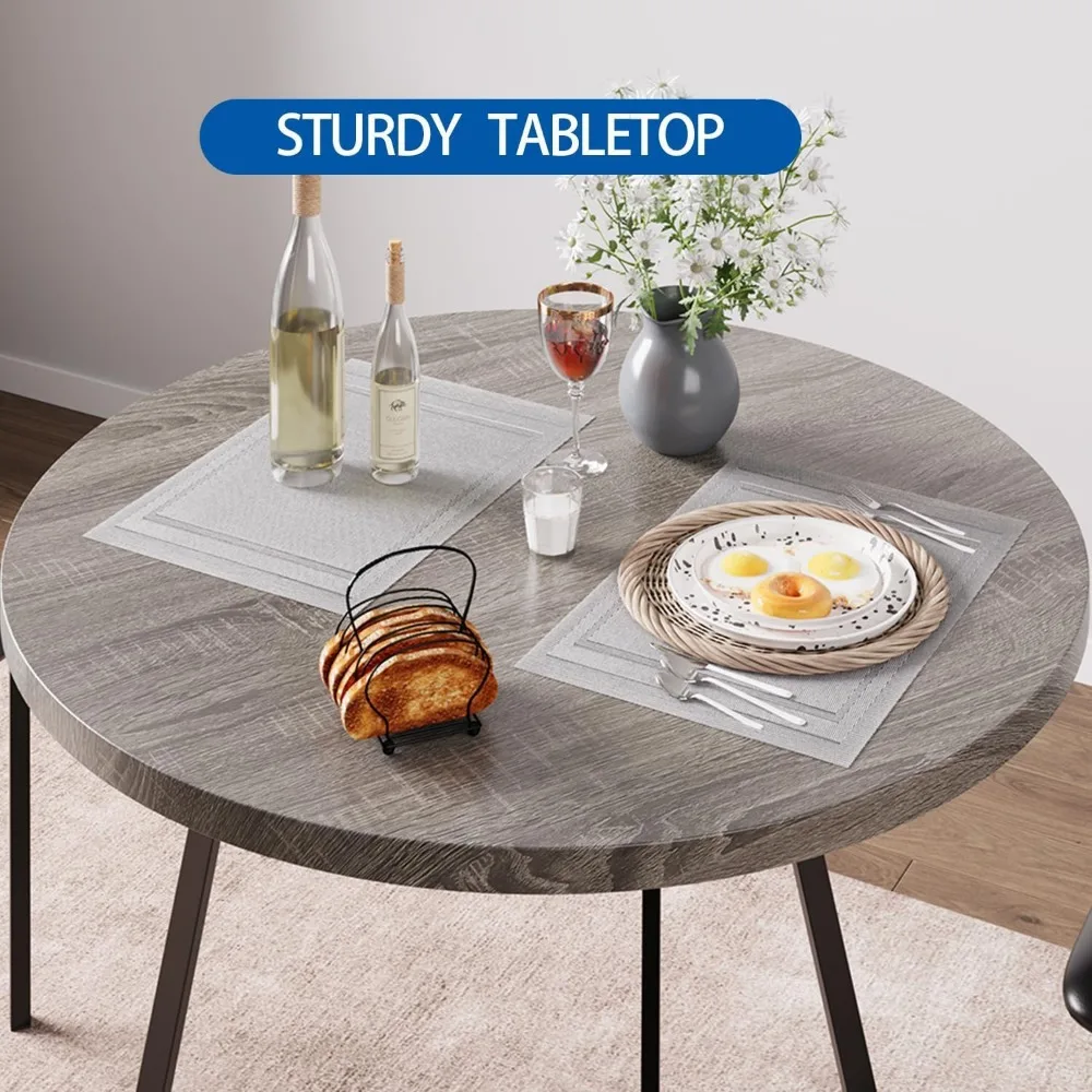 طقم طعام دائري مدمج لشخصين مع كراسي منجدة مثالية للشقق وإطارات الإفطار