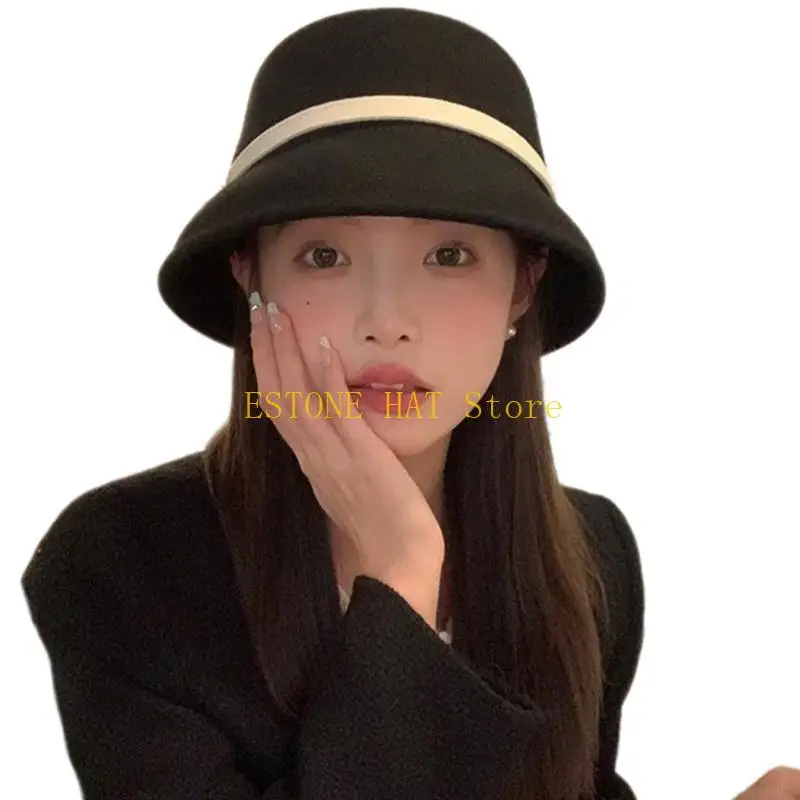 49MF Princess Cloche Hat Handmade Woolen Hat Elegant Sun Hat Surprise Gift for Girlfriend for Vacations French
