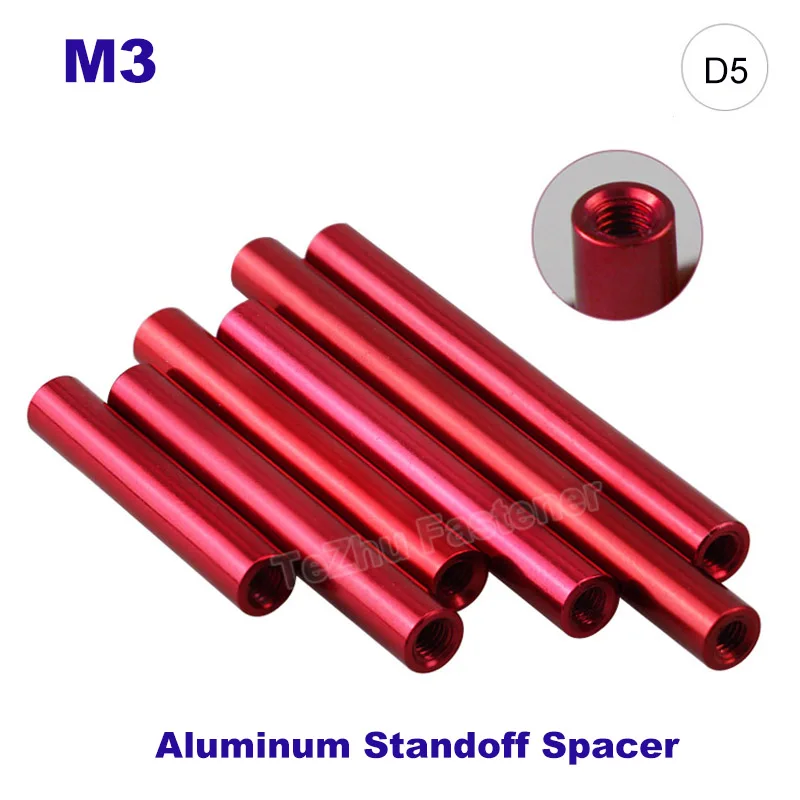 

5Pcs M3 Red Round Aluminum Standoff Spacer Stud Fasteners Nuts Riveter Screw Threaded Insert DIY Model Machine Hollow Pillars