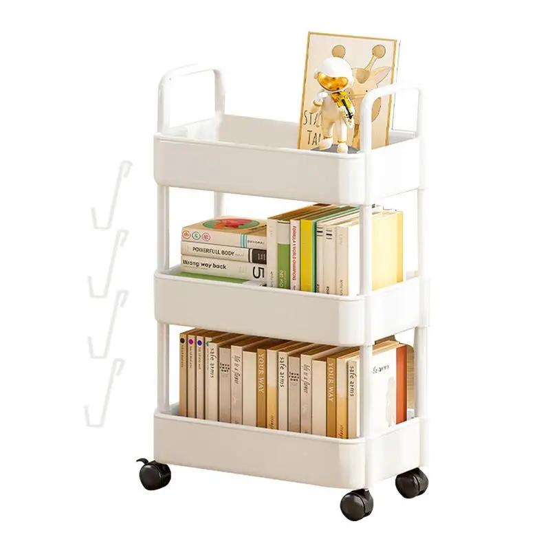 Rolling Utility Cart Storage Trolley Utility Cart 3/4 Tier Rolling Shelf with Wheels & Hooks Storage Cart Snack Cart for Kitchen