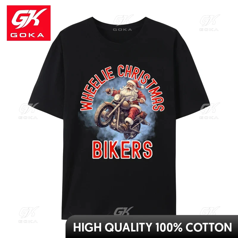 Santa's Christmas Motorcycle Sleigh Wheelies Allowed Funny Tshirt for Men Funny Cotton Homme Tshirt Big Size Camisas Hombre