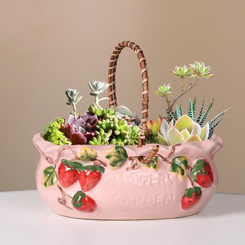 

Cute Cartoon Strawberry Flower Pot Desktop Balcony Succulent Planting Flowerpot Ceramic Pot Planters Home Garden Decoration