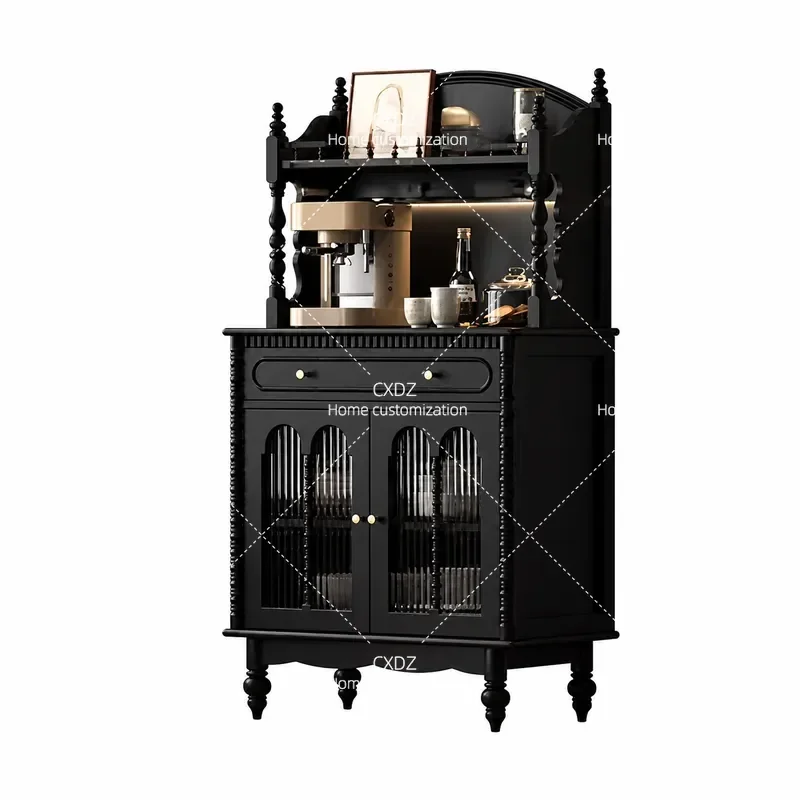 Retro Solid Wood Dining Side Cabinet Living Room Wall Mounted Integrated Wine Storage Locker Tea Display Shelf