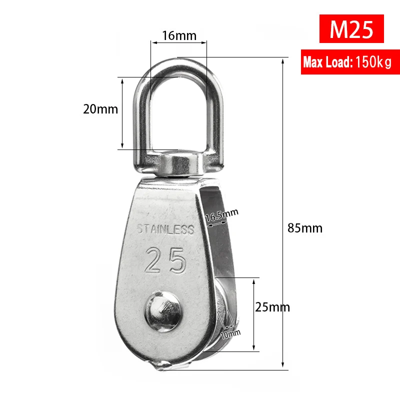 1PC M32 Single Pulley Block 304 Stainless Steel M15 M20 M25 M50 Single Wheel Swivel Lifting Rope Pulley Set Lifting Wheel Tools