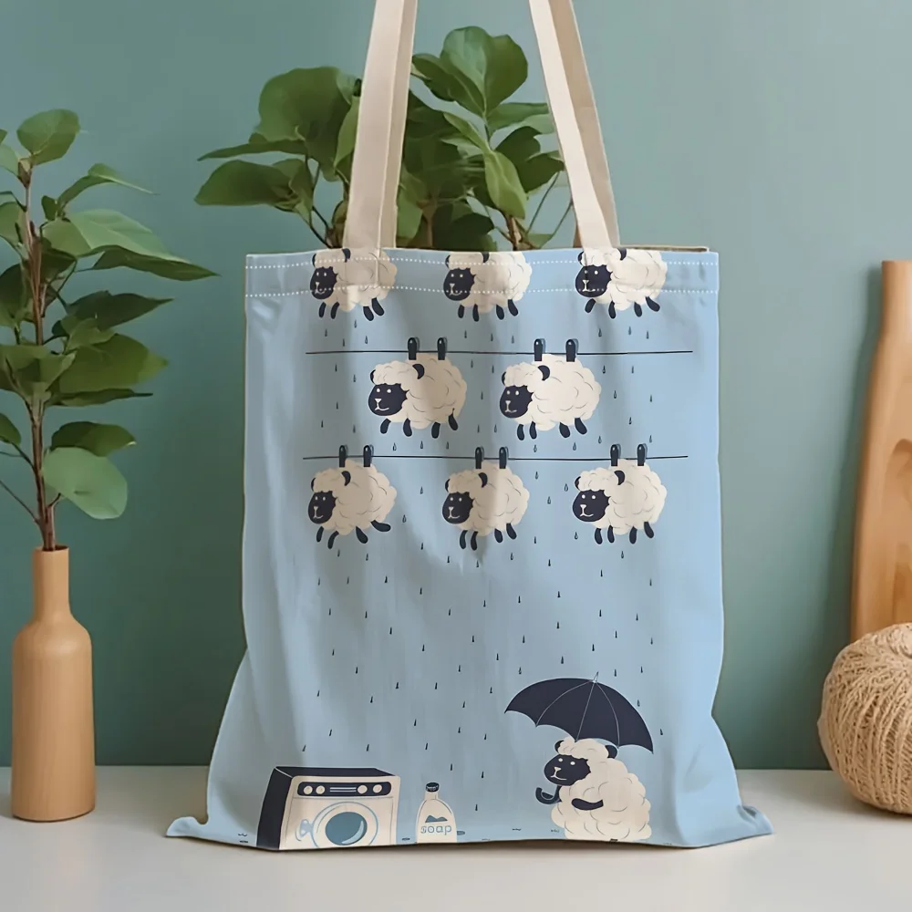 

Sheep Rainy Day Tote Bag Large Capacity Canvas Stationery Storage Bag Gift Very Suitable for School Going out Traveling Holidays