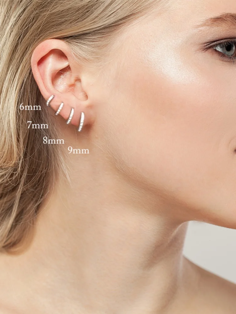 CANNER Kolczyki do przekłuwania uszu z prawdziwego srebra próby 925 dla kobiet 6 mm 7 mm 8 mm 9 mm Geometryczne okrągłe kolczyki Huggie Fine Jewelry — zdjęcie 2