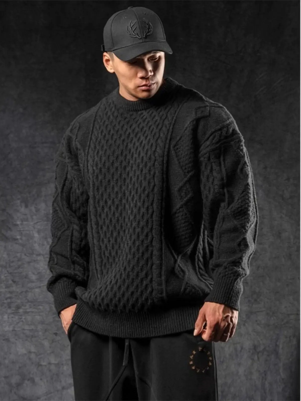 

Thiened Warm Knitwear Loose Fit Men's Base Layer Vintage American Sle Fall Winter Versatile Extra Large Size Sweater