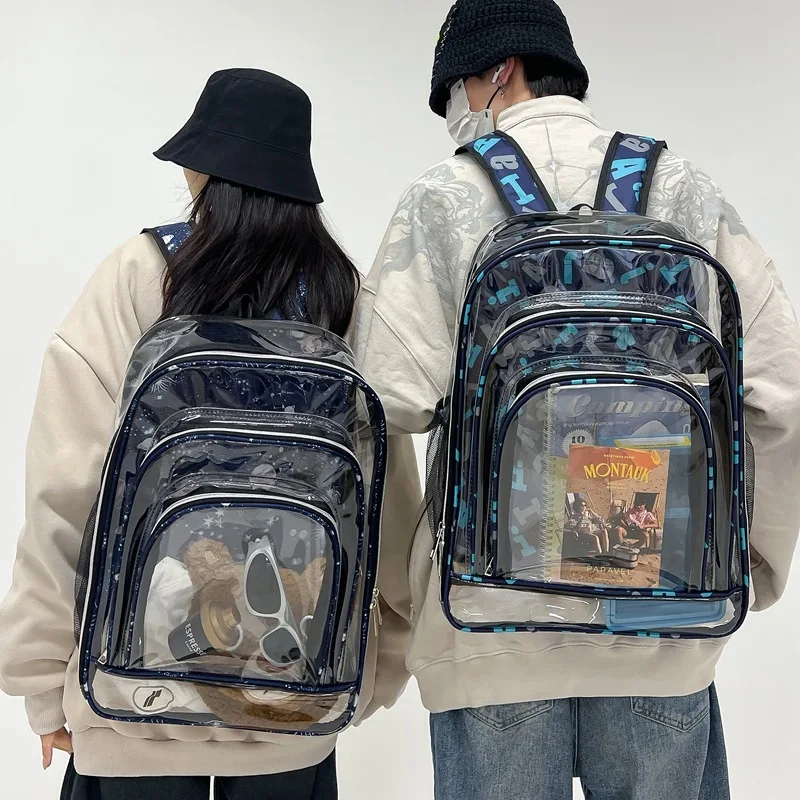 New fiti Transparent Double oulder Bag Student PVC Bapa Cusizable Faion Personalized School Bag ex