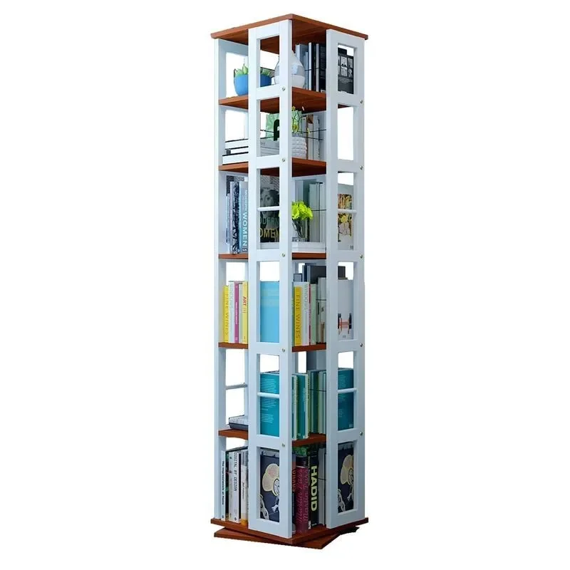 Wrought iron rotating bookshelf, creative 360-degree bookcase, floor-to-ceiling simple shelf