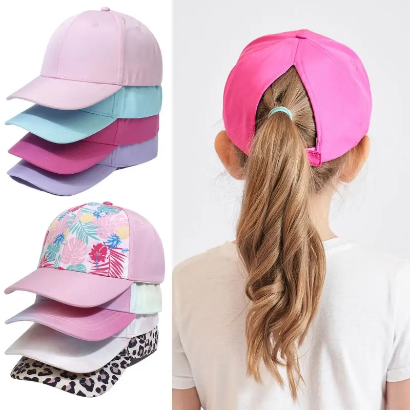 Fashion Candy Color Kids Baseball Cap Sun Protection Boy Girls Hat Adjustable Travel Peaked Caps Hat High Ponytail Kids Boy Hat