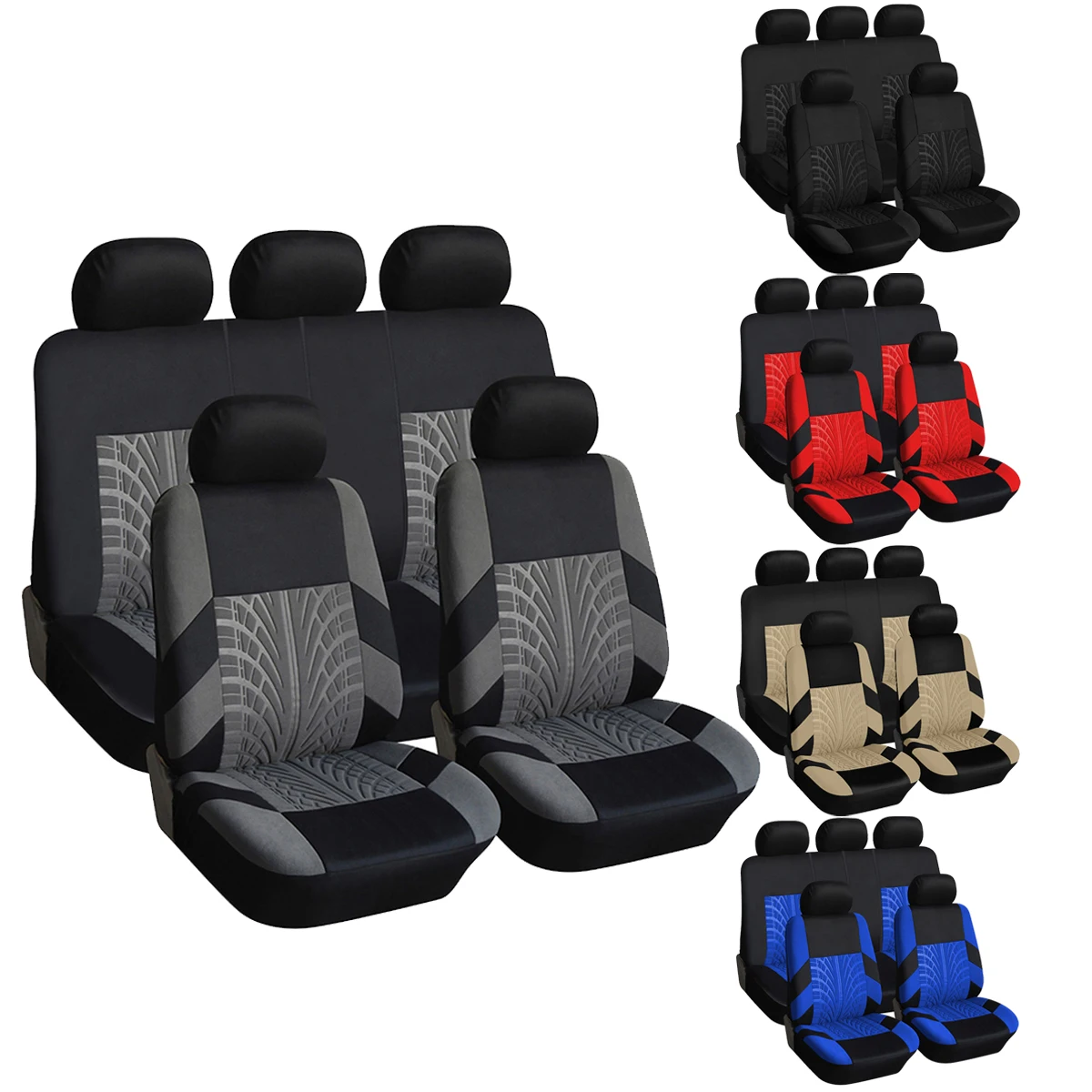 Tire Track Pressing Car Seat Covers Full Set Universal Cloth Car SUV Van Automotive Interior Covers Airbag Compatibe