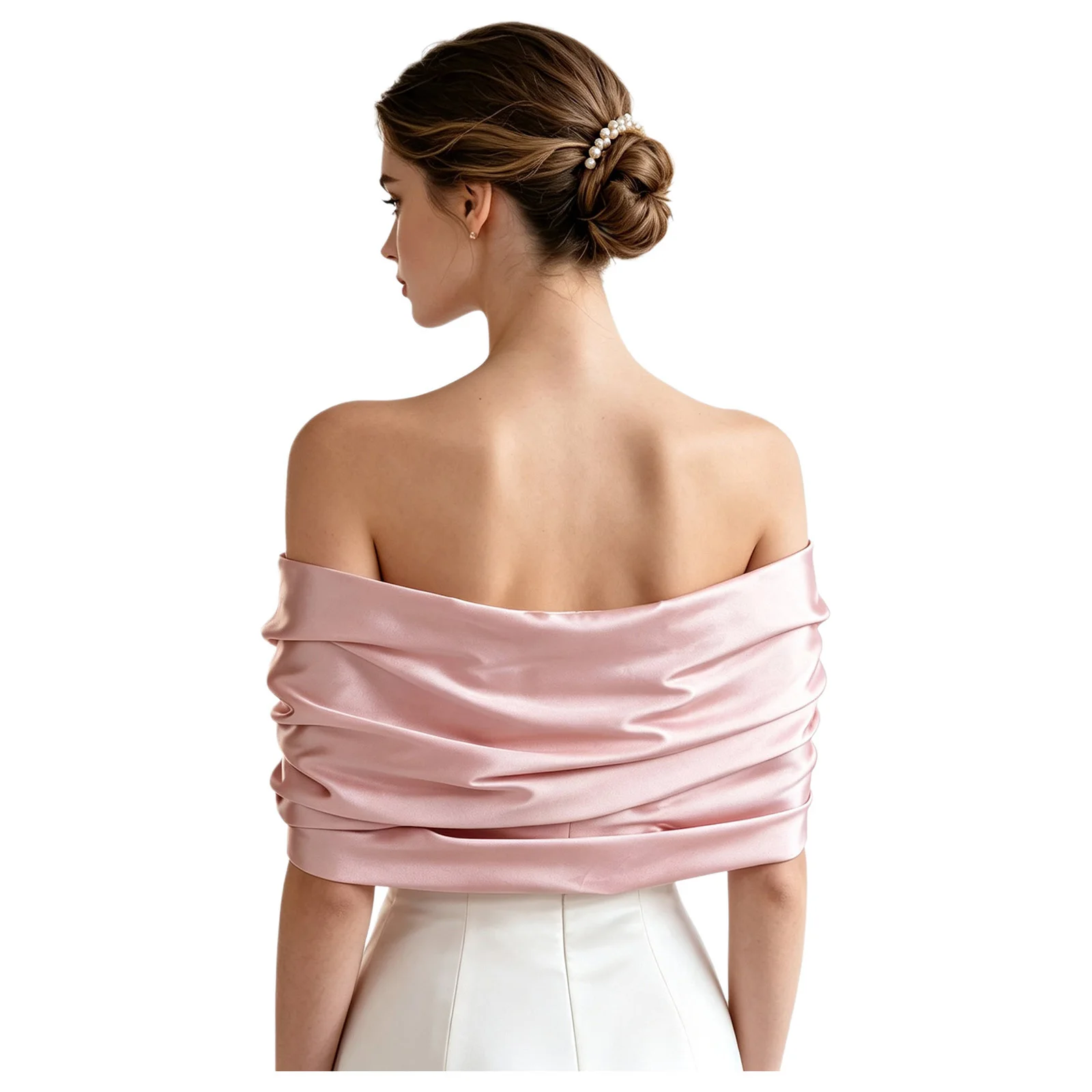 Bridal Sleevess Detachable Shoulder Straps Women Luxury Glossy Satin Shawls Ruched Wrap Cape for Bride Wedding Gown Accessories