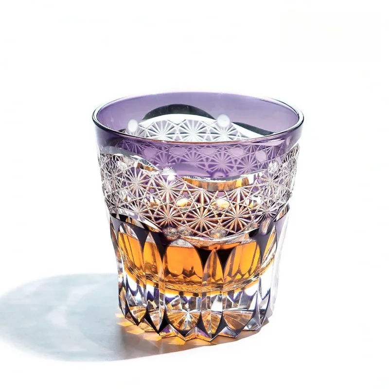 Generic Handcrafted Purple Dawn Kiriko Cut Crystal Whiskey Glass – Japanese Artisan Tumbler in Gift Box