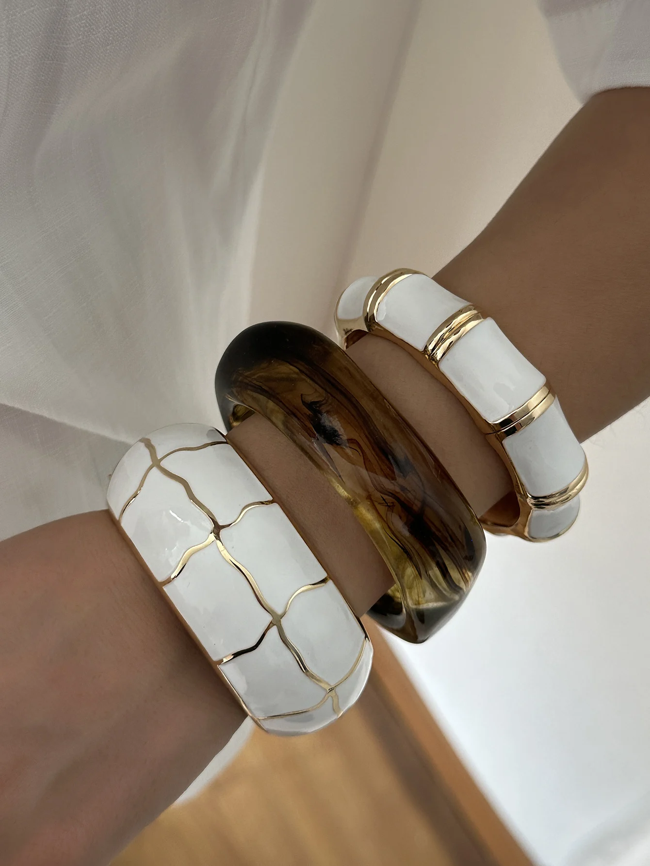 3 Stile Vintage Emaille Tropföl Unregelmäßige Wellen-Acryl-Armbänder für Frauen Boho Geometrische Stapelbare Breite Manschetten-Armbänder Schmuck – Detail 2
