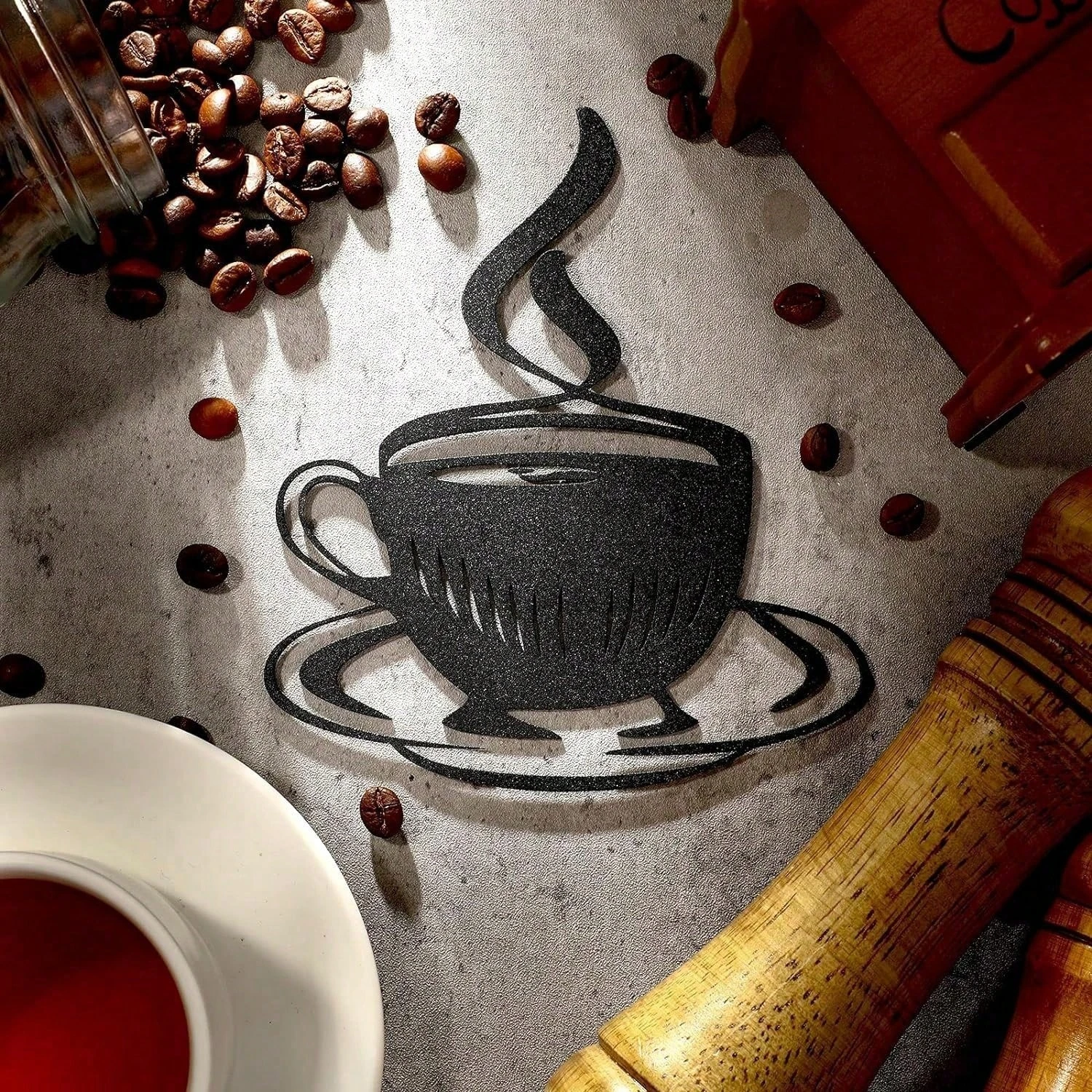 حامل منحوت على الحائط لكوب القهوة المعدني مكون من قطعتين - منظم رف الأكواب - ديكور بار القهوة - الهالوين، هدية عيد الميلاد