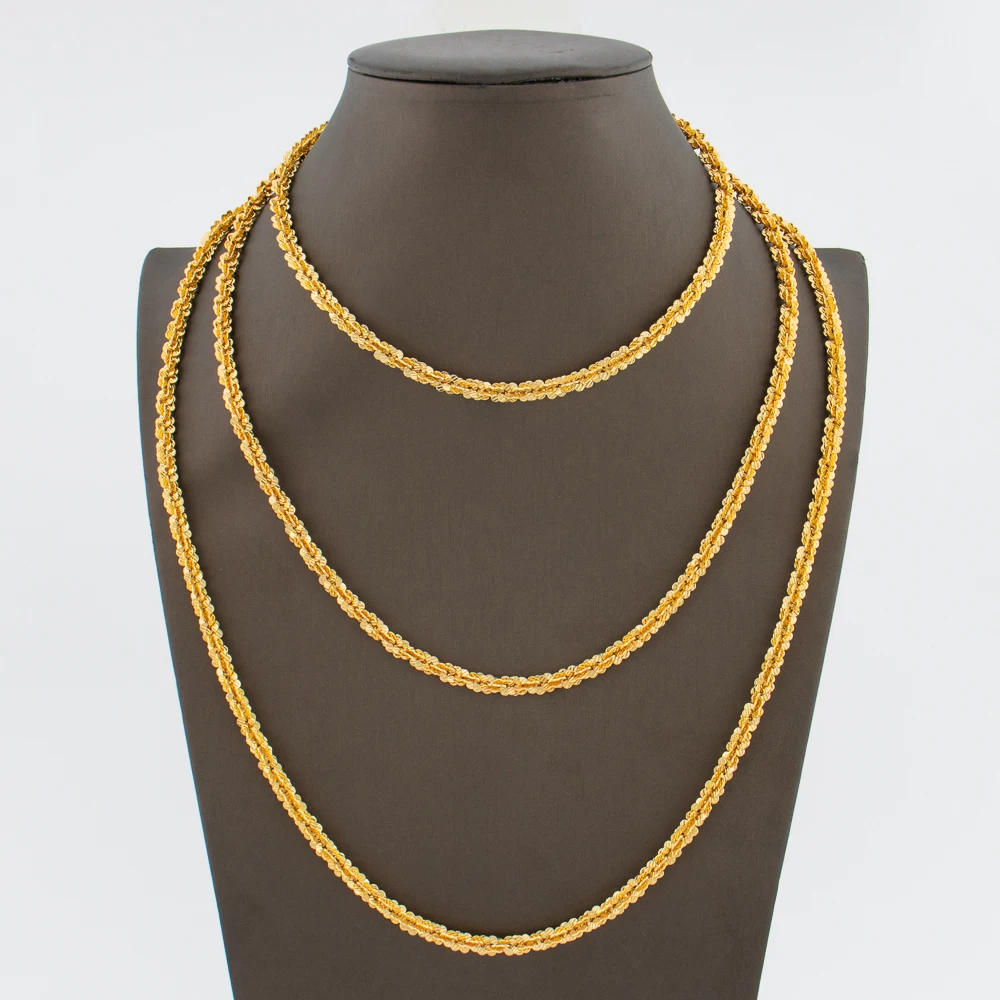 

African 18k Gold Color Necklace for Women Exquisite Choker Party Medium Length Necklace Weddings Long Chain Jewelry Set Gifts