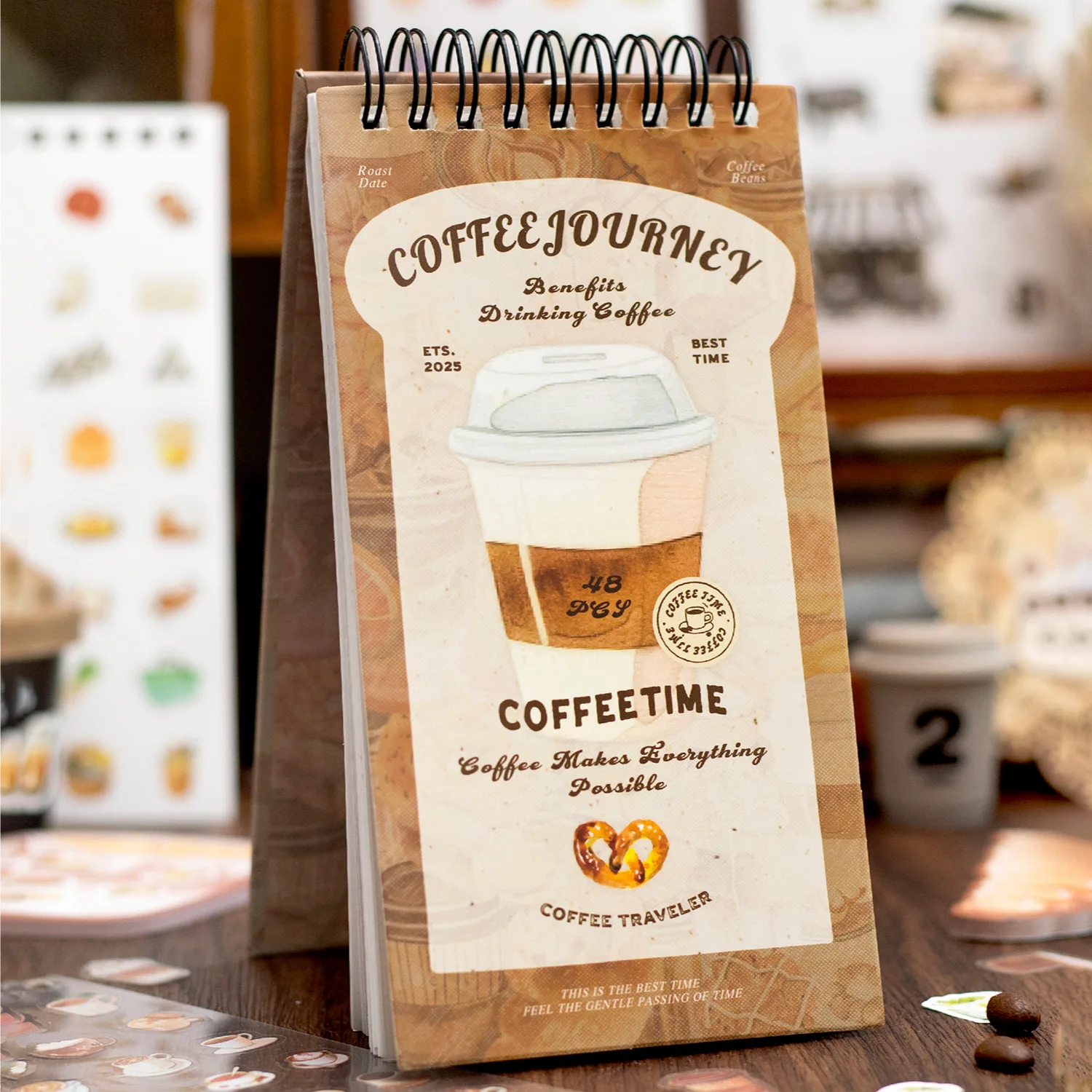 48 Stück Kaffee-Themen-Stickerbuch 48 Stück, Tagebuch-Diorama-Dekor, Scrapbooking im Barista-Stil