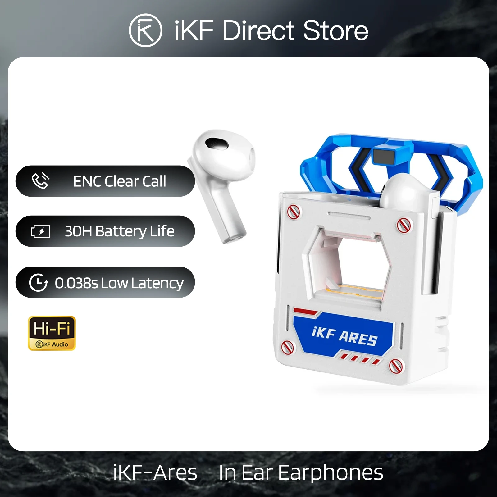 

iKF Ares esports Bluetooth Earphones Metal Cool Mecha In-Ear TWS Headphones Low Latency Gaming Headset Earbuds 30H Battery Life