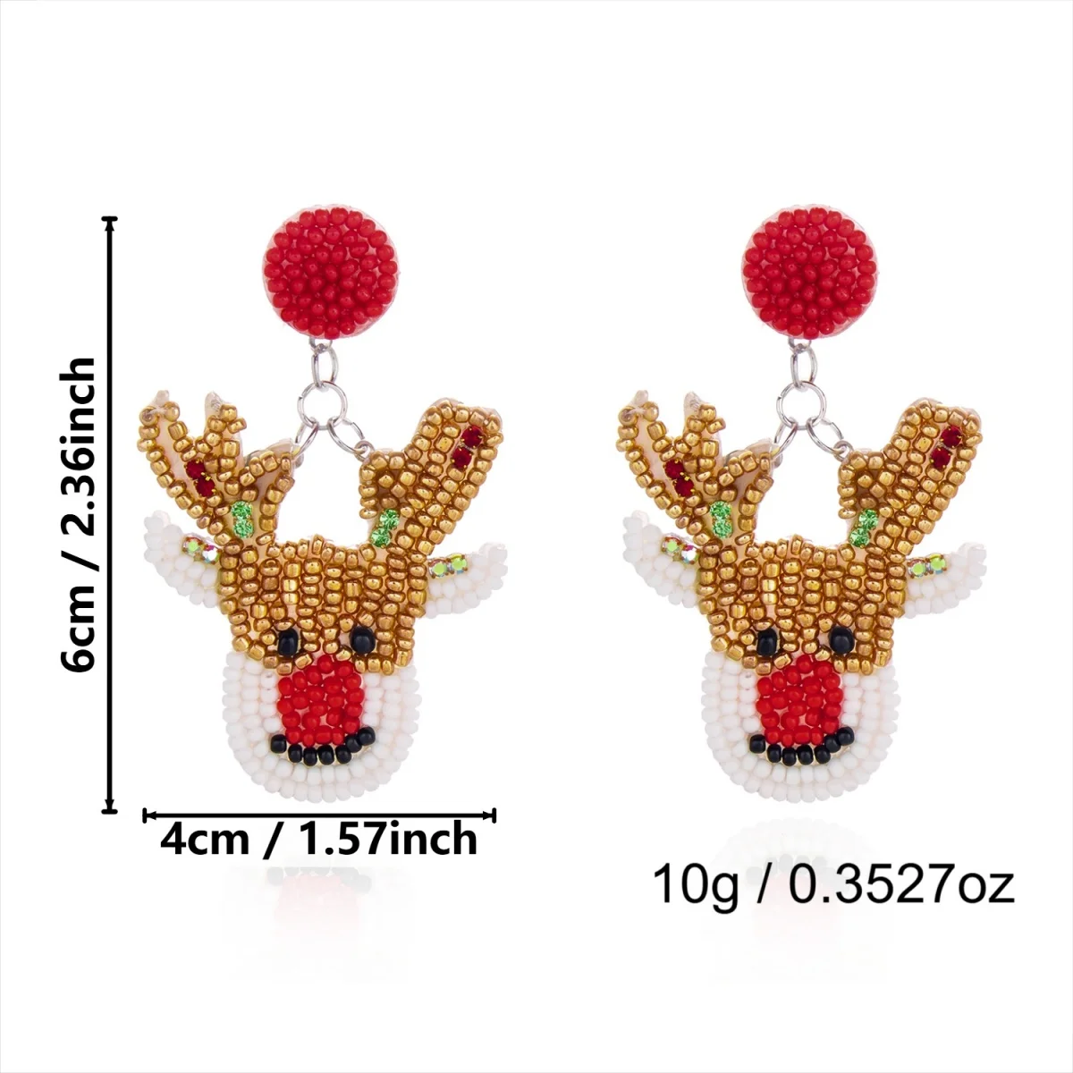 Weihnachtliche Ohrringe in Form eines Hauses mit Reisperlen für Damen, bunte Perlen, Weihnachtsmann, Rentier, Schneeflocke, Baum, Schleifen-Ohrringe, Schmuck. – Detail 4