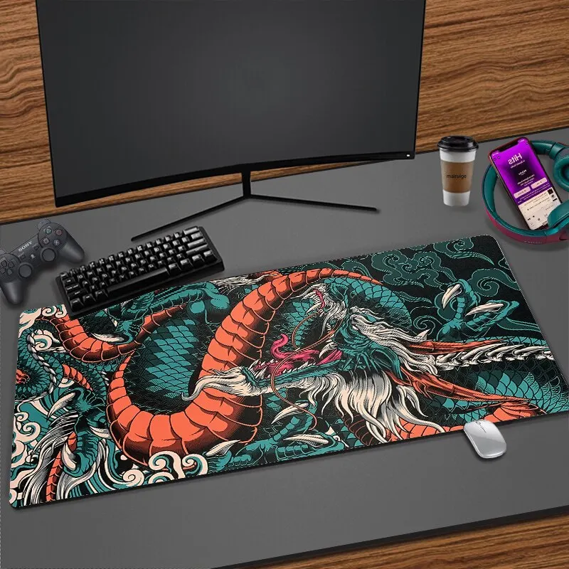 Japanischer Drache, großes Gaming-Mauspad, XXL-Tastatur, Gamer-Mauspad auf dem Tisch, Geschwindigkeit, Schreibtischunterlage, Anime, 900 x 400, 700 x 300 Mauspads