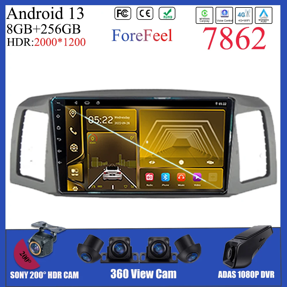 

Android 13 For Jeep Grand cherokee 2004 2005 2006 2007 Car 7862 Multimedia Carplay Wireless Radio Video Player Touch DVD BT IPS