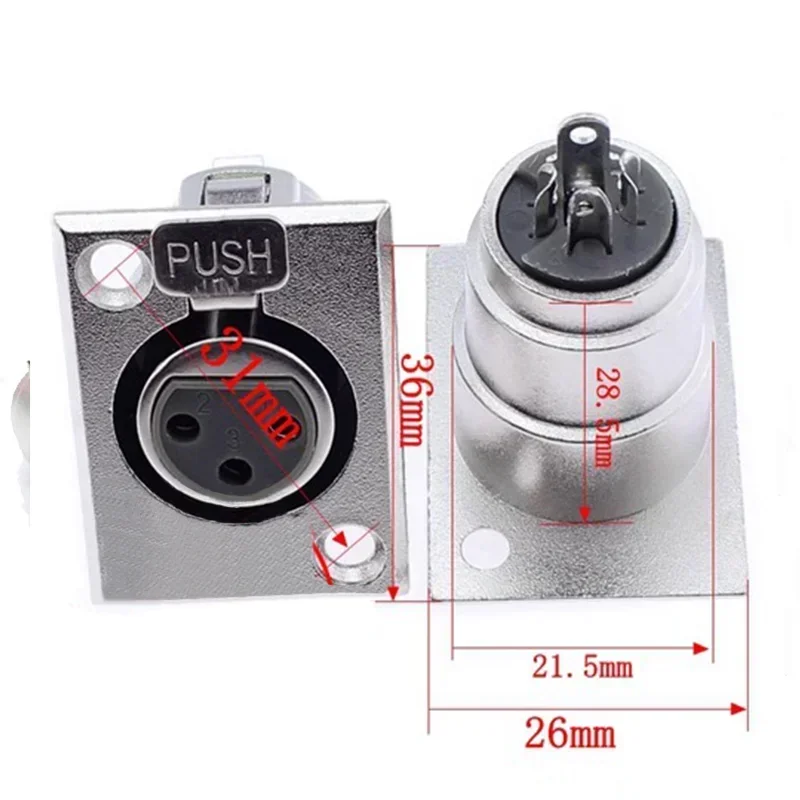 XLR Audio Jack Female Socket XLR Metal Connector 3Pin 4Pin 5Pin Copper Panel Installation Chassis Socket For Patch Bay Cable