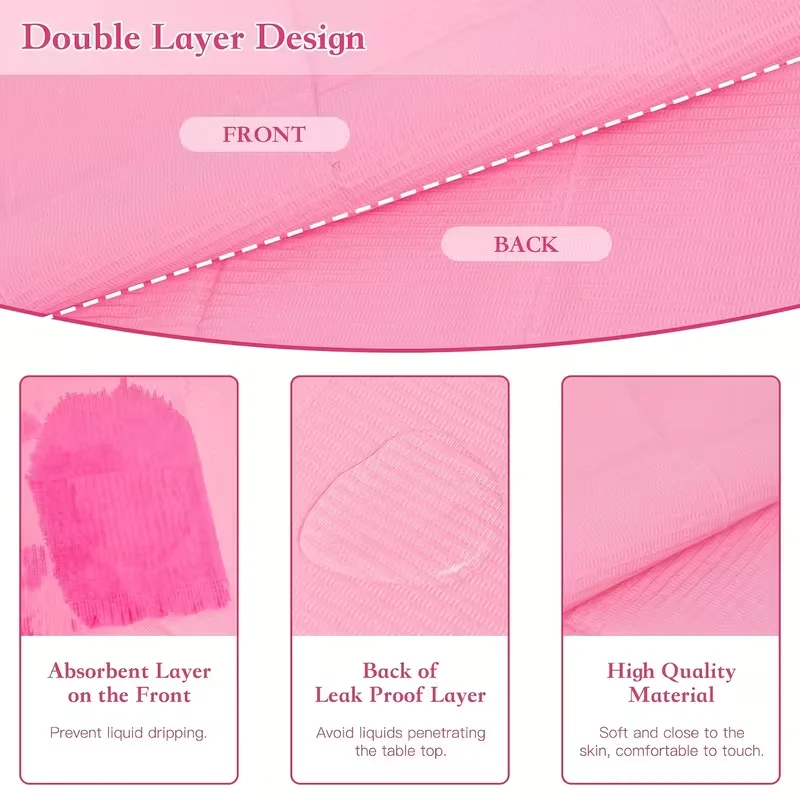 Hoogwaardig wegwerp 3-laags opvouwbaar nageltip kunsttafelkleedkussen - salonpraktijk en thuisgebruik, roze met witte geribbelde randen,