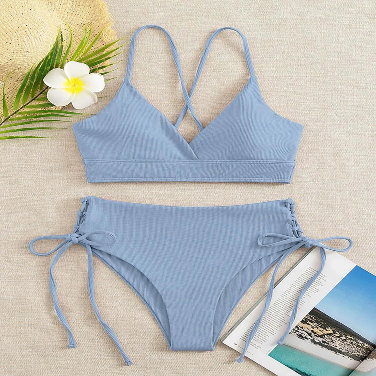 Sexy Lace Up Womens V Neck Separate Swimsuit Women Bra & Brief Swimwear Luxury Bikinis Sets Spring Summer Beach Mujer купальник