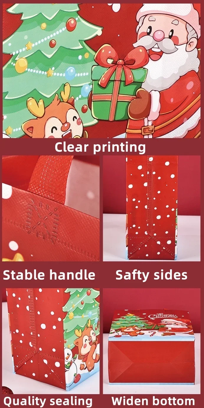 10/25PCS Portable Christmas Party Snap Packaging Bag DIY Xmas Candy Cartoon Laminated Gift Shopping Pouches 8.3x4.7x10.2inch