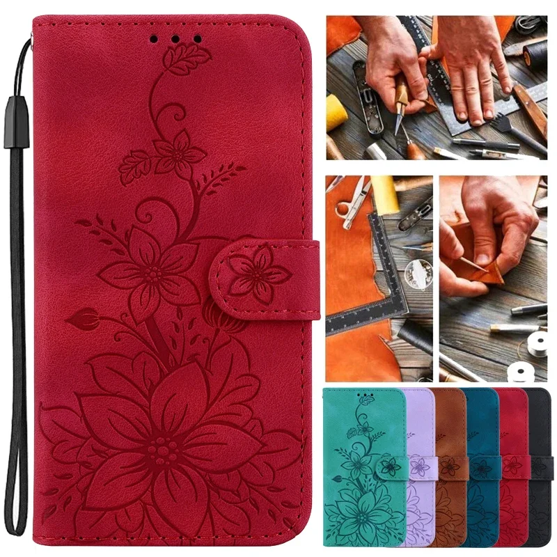 Etui z klapką w kwiaty dla Infinix Hot 40i Smart 8 7 HD Zero 30 5G Note30 Pro VIP Magnetyczne skórzane etui na telefon Lily