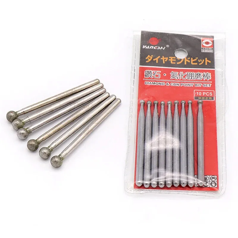 1/1.5/2/3/4/5/6mm Ball Diamond & CBN หัว Burr Point 3mm Shank แกะสลักแกะสลัก Bits สําหรับหยกแก้ว Dremel โรตารี่เครื่องมือ