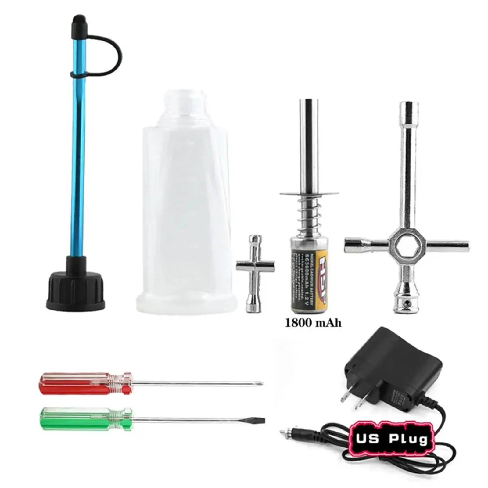 1/10 RC Nitro 1800 3600mAh Starter Glow Plug Igniter Kit Tool Fuel Bottle Combo for 1/8 1/10 RC Car Nitro Engine Power