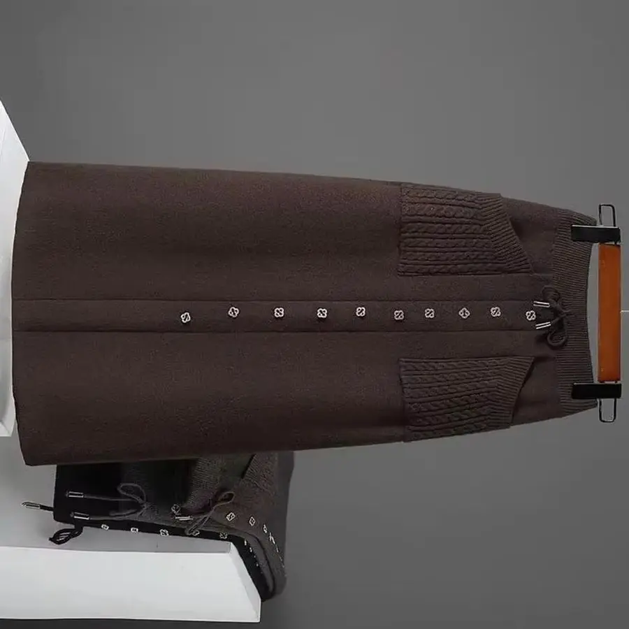 

Autumn Winter New Knitted Skirt Women's Temperament is Thin And Thin Elastic Wool Skirt High Waist A Word Long Skirt Ladies