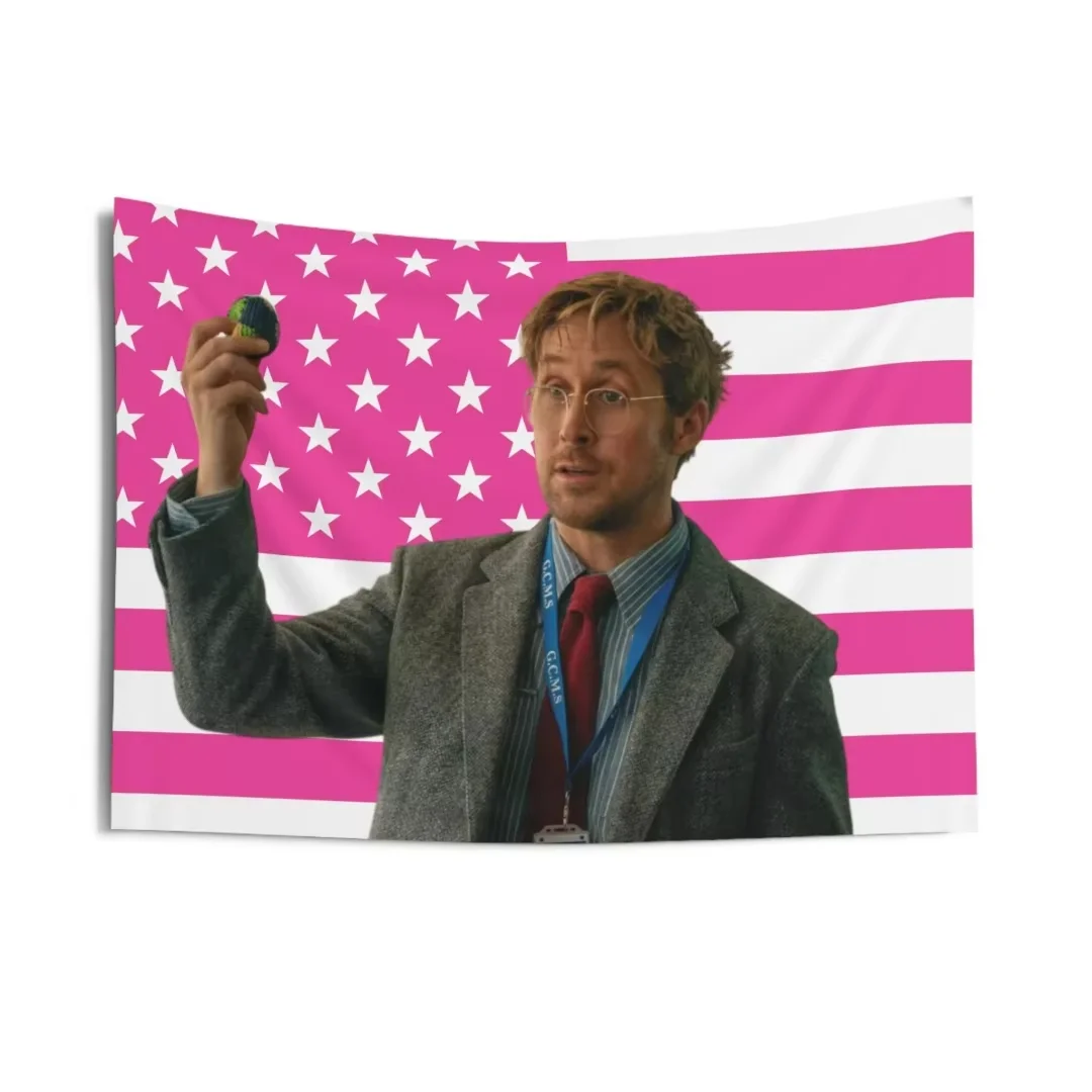 Ryan Gosling The Fall Guy Wandteppich, rosa amerikanische Flagge, Hintergrund, lustiges Meme, Wandbehang, Raumdekoration für Schlafzimmer, Wohnzimmer, Wohnheim