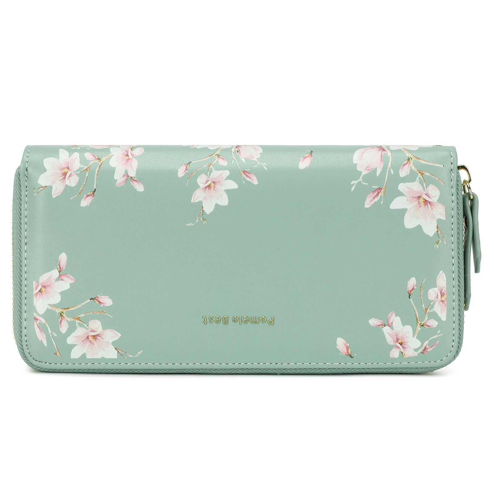 

RFID Blocking Leather Multi Credit Card Large Capacity Zip Around Wallets Clutch Wristlet Travel Flower Long Purse for Women