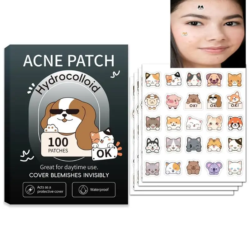 100 Patches Cat Shape Pimple Patches Colorful Hydrocolloid Pimple Healing Sticker Cute Strong Absorption Zit Patches Face Care