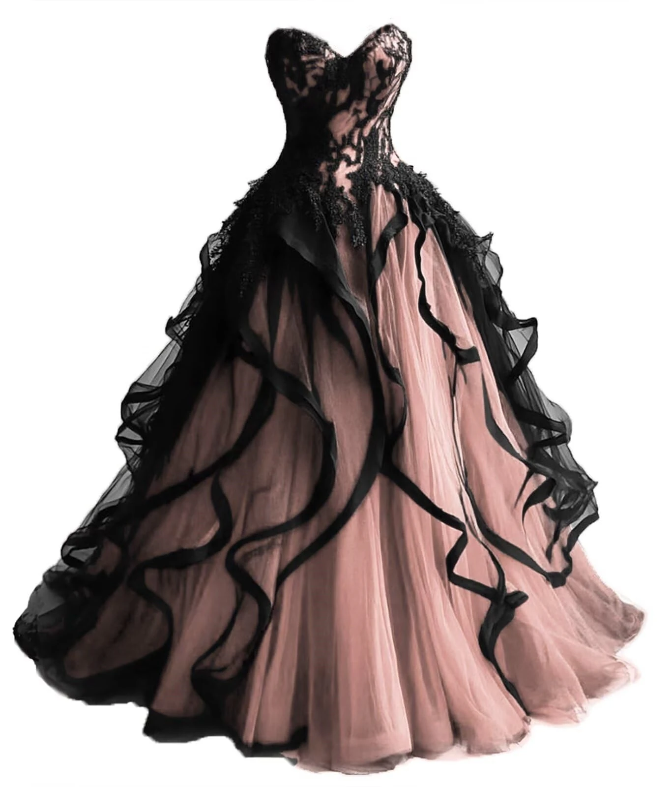 KIVARY Gothic ชุดแต่งงานสําหรับเจ้าสาว Layered Tulle สีดําชุดเจ้าสาวลูกไม้ Applique Sweetheart Gowns แต่งงาน