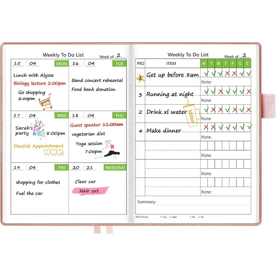 Wochenplaner mit Kalender 160 es Gewohnheiten Trar Jourl Organizers4,3"x5,8" tragbare Notizbücher