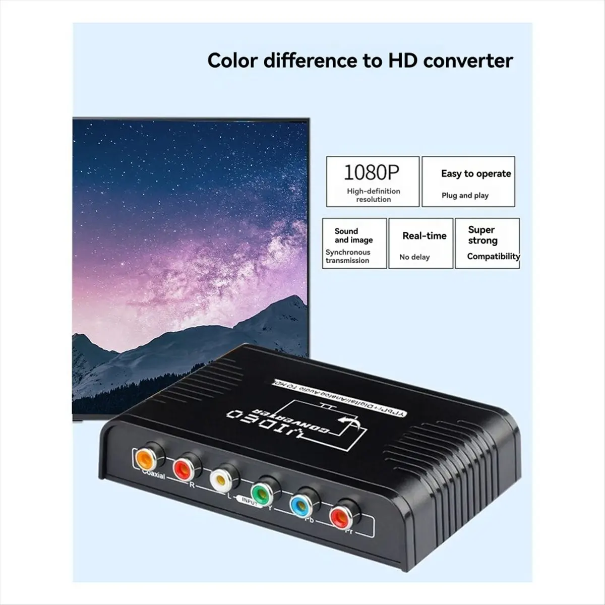 Convertitore compatibile da Ypbpr a HDMI con componente stabile Adattatore convertitore da componente a cavo HD da 5-RCA con audio per TV Wii-DVD