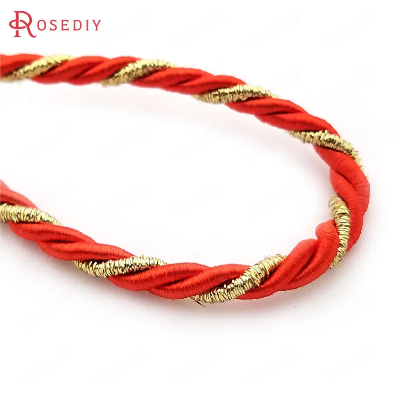 20 Meters 3MM 4MM 5MM Gold Color Thread and Color Polyester Three Strands Twisted Rope Cords Diy Jewelry Findings Accessories