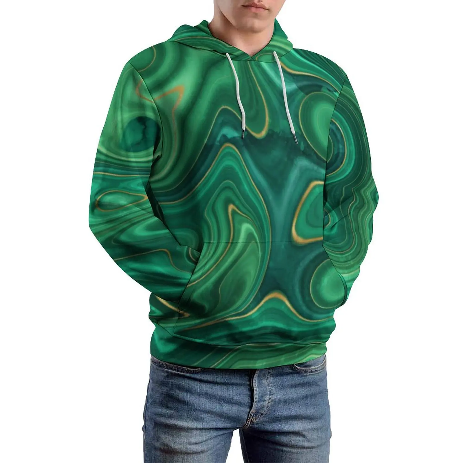 Liquid Print Casual Hoodies Green Yellow Abstract Street Wear Pullover Hoodie Men Long Sleeve Y2k Graphic Top Gift Idea