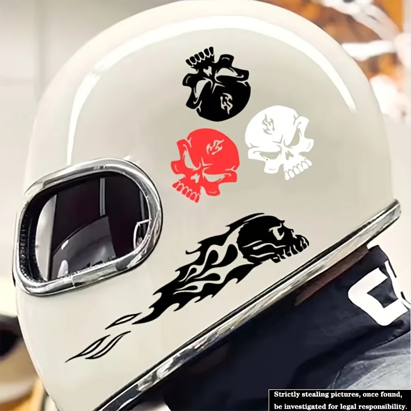 

1SET "Trendy Skull Sticker Bundle with Flame Design, Suitable for Helmet Customization, Notebook Covers, and Wall Mirrors"