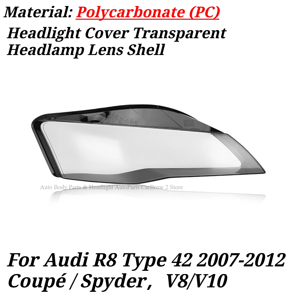 Headlamp Lens Cover Transparent Front Head Light Shell For Audi R8 Type 42 2007-2015 Replacement Auto Headlight PC Cover