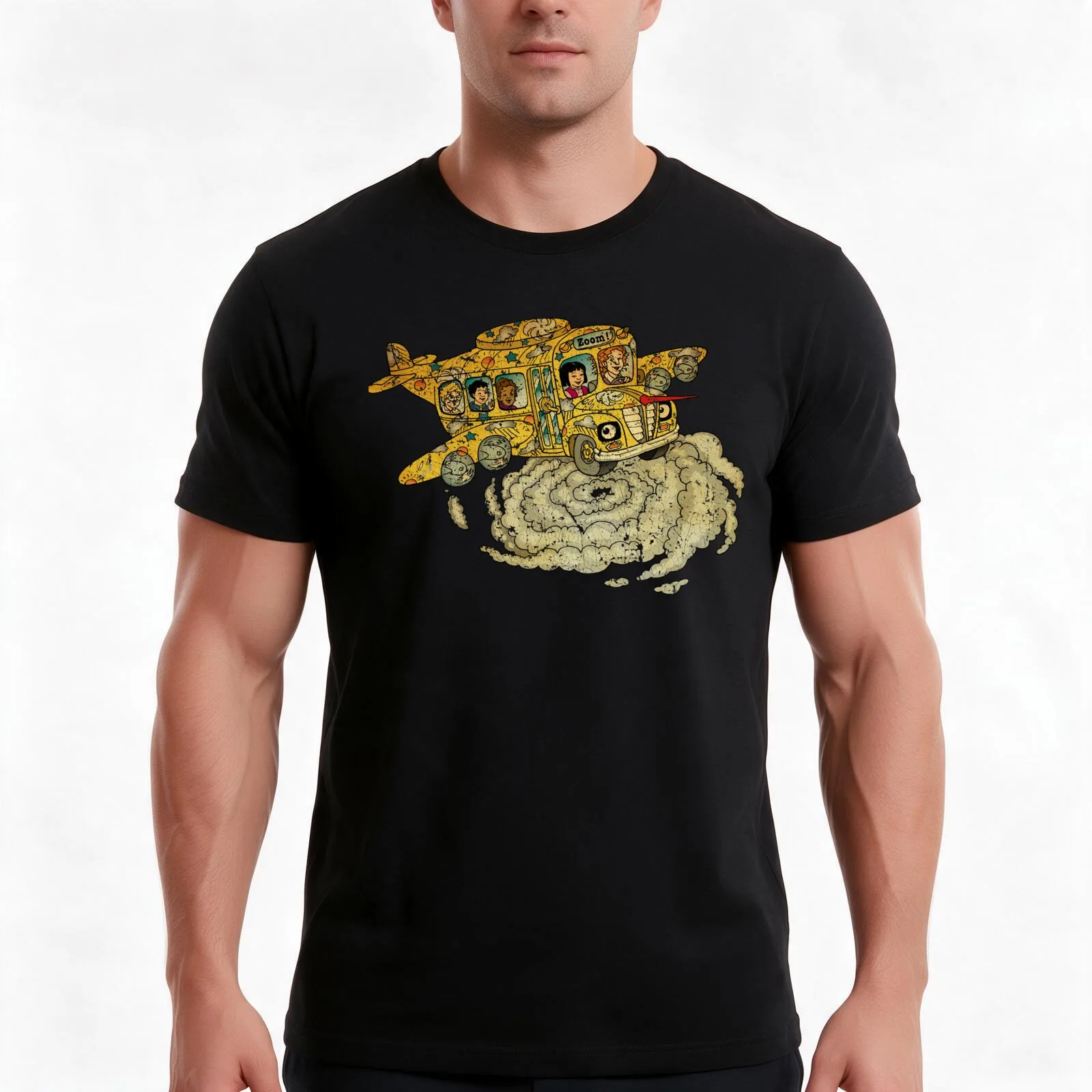 Vintage Photograp Magic Cartoons School Bus Kids Gift Movie Fans T-Shirt, Summer Casual Cotton Tee, Oversized Streetwear Tops