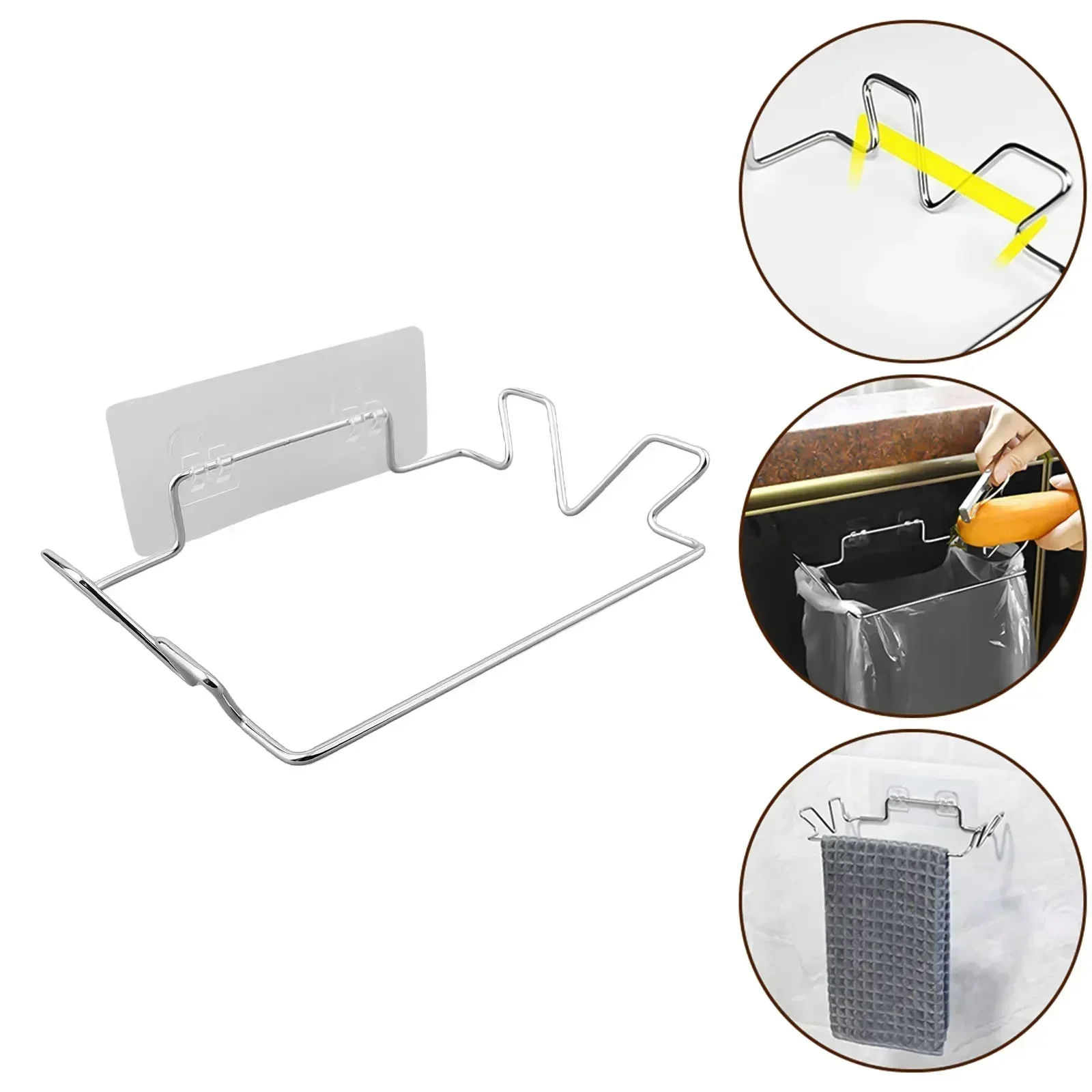 حامل معلق فضي مريح ، تصميم موفر للمساحة ، حامل أكياس قمامة ، أنيق وأنيق