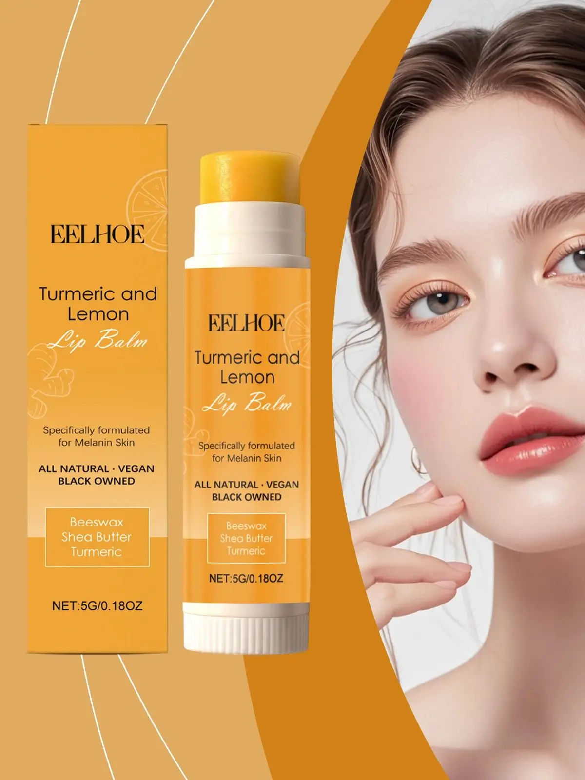 Kurkuma-citroen lippenbalsem, langdurig hydraterend, verzachtend, verheldert doffe lippen, exfoliërend, niet-kleverig, voor- make-up basis. - afbeelding 2