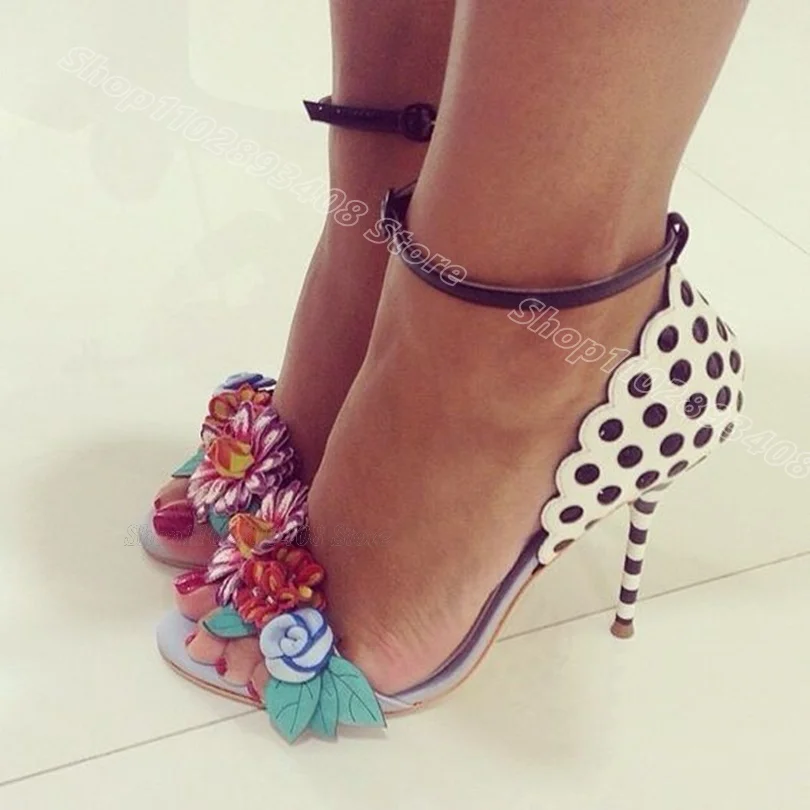 Mixed Flower Decor Cover Heels Sandals Open Toe Stiletto Sweet Style Fashion Elegant Party Dance Sexy Shoes Zapatos Para Mujere